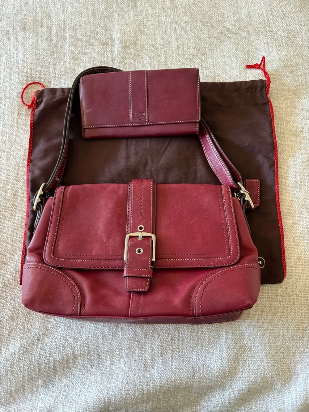Coach Burgundy Handbag & Wallet w/ Dustbag